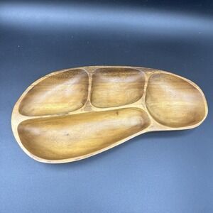 EUC Vintage MCM TEAK DIVIDED SERVING PLATE 18" OVAL‎ KNOBLER Charcuterie Nut